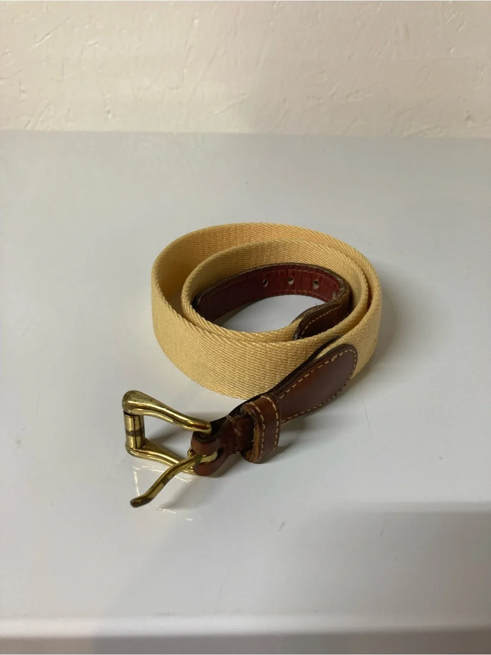 Dooney & Bourke Beige Canvas Belt with Brown Leather Trim Size 28